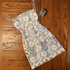 Embroidered overlay mini dress